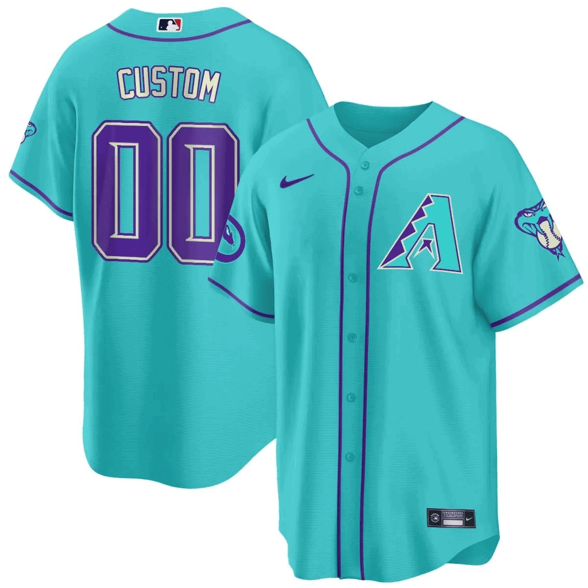 Men Arizona Diamondback Light Blue Nike 2024 Teal Purple Custom MLB Jersey style 2